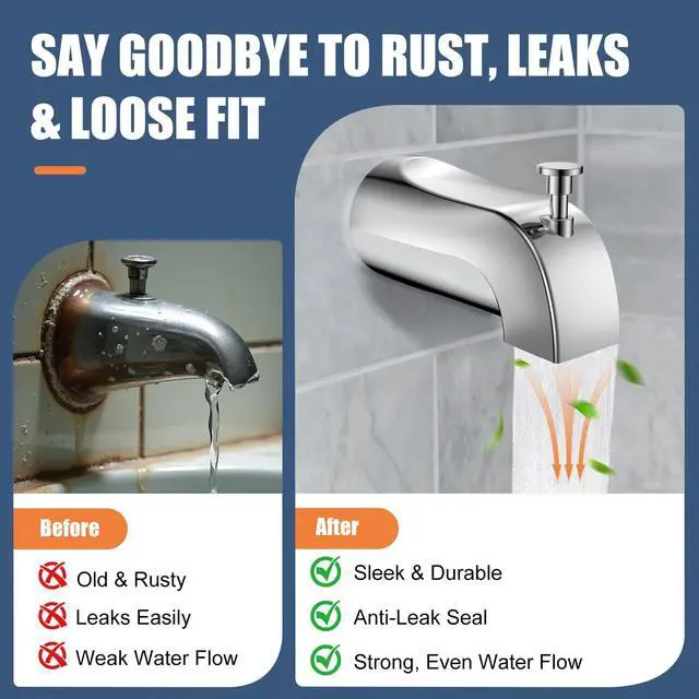 Alt view image 4 of 7 - Tub Spout with Pull-Down Diverter, Leak Proof Slip Fit for 1/2" Copper Pipe | Smooth Diverter Switches Tub To Shower, Durable Metal, Repairs Leaks, Quick Filling, Easy DIY Bathroom Upgrade, Chrome