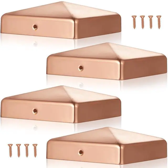 Main image of 4 Pcs 4x4'' Solid Copper Post Caps Fence Pyramid Decking Caps with Screw for Metal Wood Cedar Fence Deck Corridors Mailbox Posts End Cover