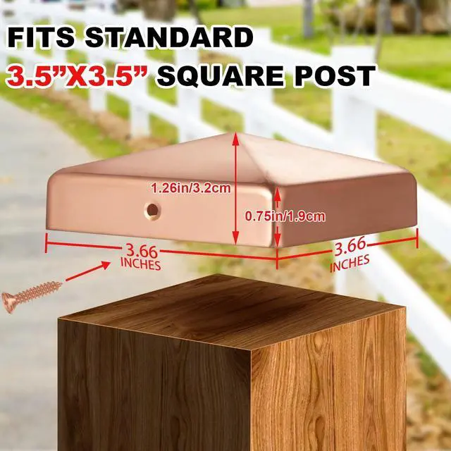 Alt view image 2 of 6 - 4 Pcs 4x4'' Solid Copper Post Caps Fence Pyramid Decking Caps with Screw for Metal Wood Cedar Fence Deck Corridors Mailbox Posts End Cover
