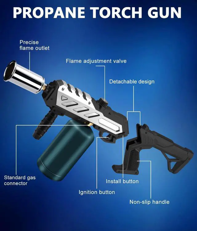 Alt view image 3 of 7 - Powerful Propane Torch with Detachable Design, Kitchen Blow Torch Gun with Adjustable Flame, Torch Burner Flamethrower for BBQ, Charcoal Lighter, Campfire, Weeding (Tank Not Included)