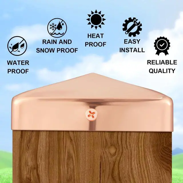 Alt view image 3 of 6 - 4 Pcs 4x4'' Solid Copper Post Caps Fence Pyramid Decking Caps with Screw for Metal Wood Cedar Fence Deck Corridors Mailbox Posts End Cover