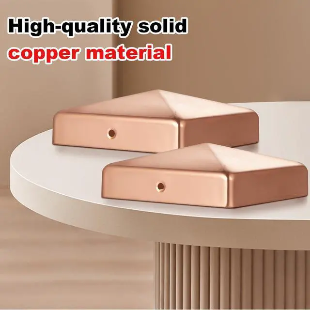 Alt view image 4 of 6 - 4 Pcs 4x4'' Solid Copper Post Caps Fence Pyramid Decking Caps with Screw for Metal Wood Cedar Fence Deck Corridors Mailbox Posts End Cover