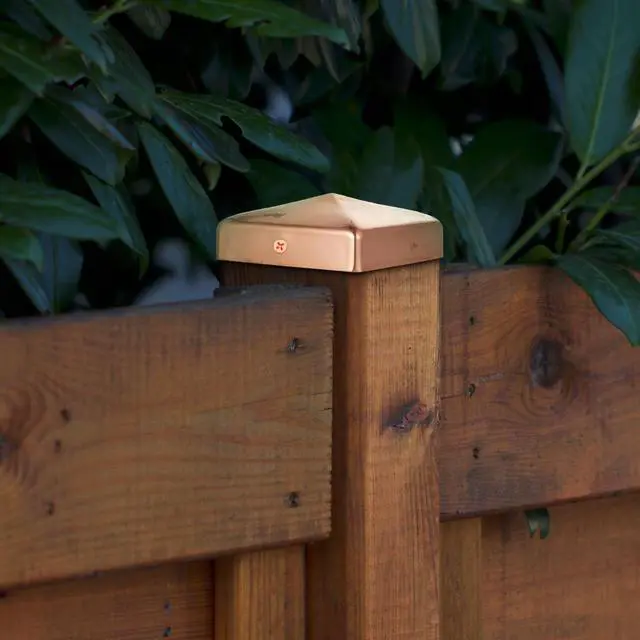 Alt view image 6 of 6 - 4 Pcs 4x4'' Solid Copper Post Caps Fence Pyramid Decking Caps with Screw for Metal Wood Cedar Fence Deck Corridors Mailbox Posts End Cover