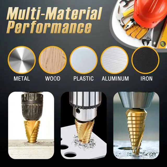 Alt view image 6 of 7 - Step Drill Bit Set for Metal- 5PCS Titanium 4241 HSS Step Bit with Two Straight Flutes, 50 Sizes from 1/16" to 1-3/8" for Aluminum, Wood & Plastic, Unibit for Electricians & DIY
