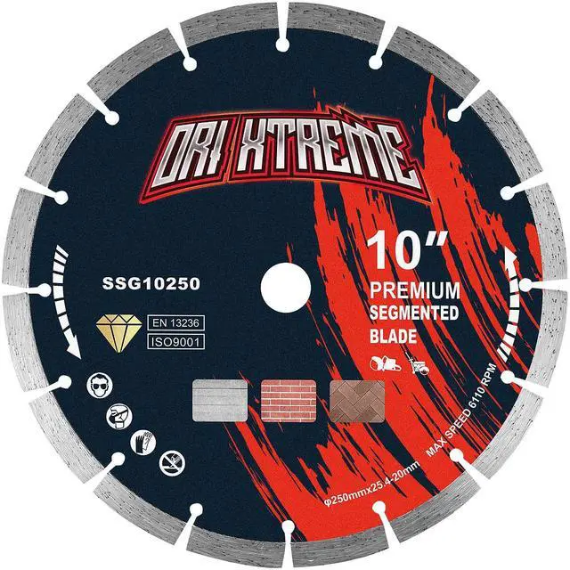 Main image of 10 Inch Diamond Saw Blade, General Purpose Segmented Blade | Dry/Wet Cutting Concrete, Masonry, Brick, Block, 7/8"-5/8" Arbor