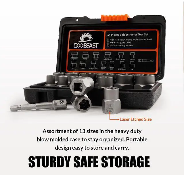 Alt view image 5 of 6 - Bolt Extractor Kit,13Pcs Stripped Bolt Extractor Set for Impact Bolt&Nut | Heavy Duty,Durable&Resistant Damage,Multiple Size Options,Organized Box,Easy Out Bolts Nuts,Gifts for Men,Home DIY