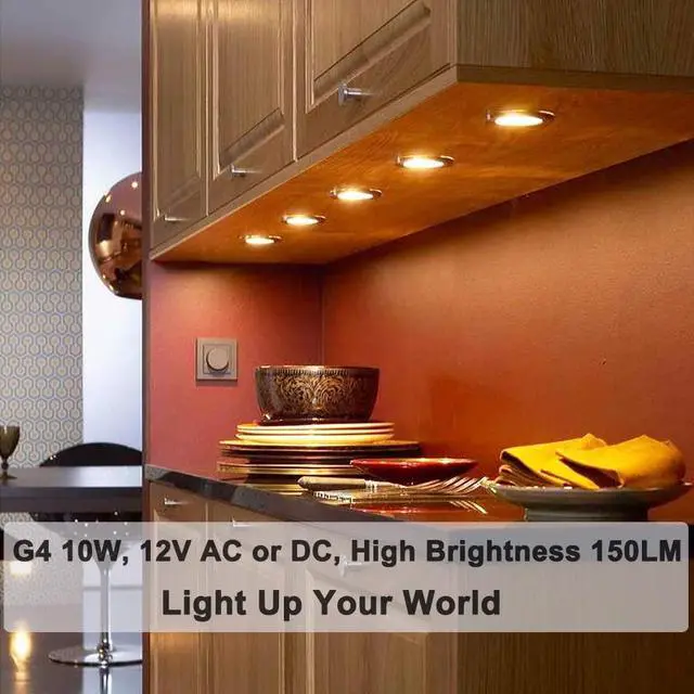 Alt view image 2 of 7 - G4 Halogen Bulb 12V 10W 2800K Warm White for Cabinet Lighting | 10PCS, 150LM High Output, NO Flicker, High CRI100, Long Lasting Dimmable G4 Bi-pin Base, for Chandelier, Landscape Lighting