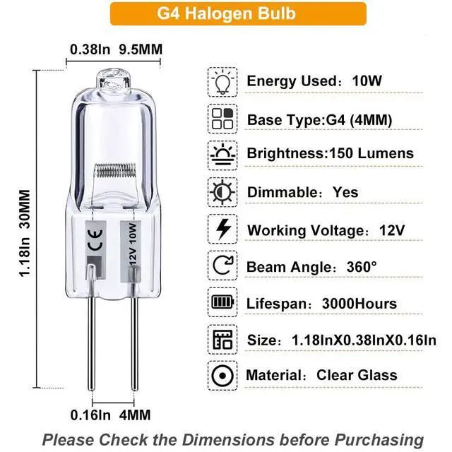 Alt view image 3 of 7 - G4 Halogen Bulb 12V 10W 2800K Warm White for Cabinet Lighting | 10PCS, 150LM High Output, NO Flicker, High CRI100, Long Lasting Dimmable G4 Bi-pin Base, for Chandelier, Landscape Lighting