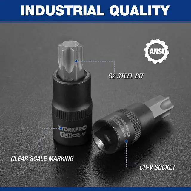 Alt view image 3 of 7 - Torx Bit Socket Set, Premium S2 Bits & CR-V Sockets,13-Piece T8-T60