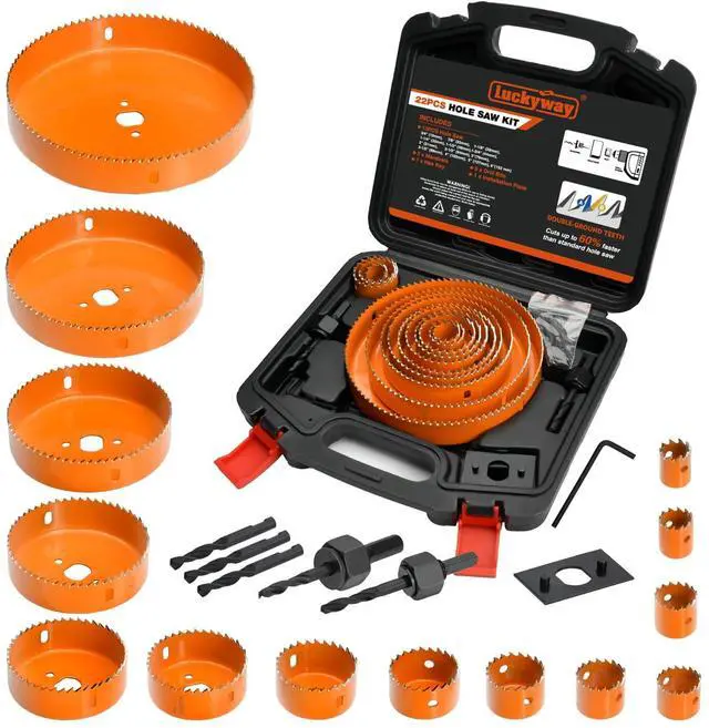 Main image of Hole Saw Kit Pro, 24PCS Hole Saw Set with 3/4"-6"(19-152mm) 14PCS Hole Saws, Double-Ground Teeth for Clean Cutting, Ideal for Soft Wood, Plywood, Drywall, PVC