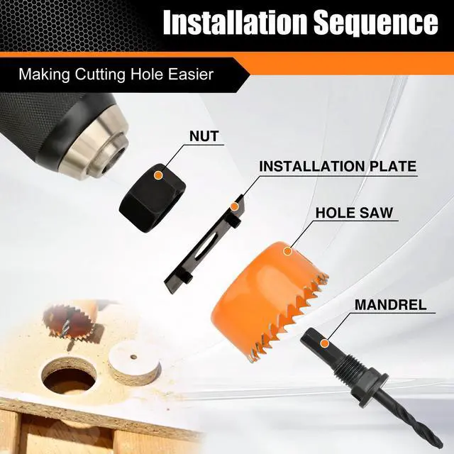 Alt view image 3 of 7 - Hole Saw Kit Pro, 24PCS Hole Saw Set with 3/4"-6"(19-152mm) 14PCS Hole Saws, Double-Ground Teeth for Clean Cutting, Ideal for Soft Wood, Plywood, Drywall, PVC