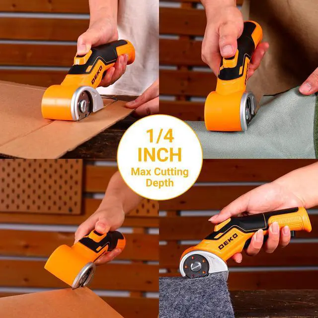 Alt view image 2 of 7 - Cordless Electric Scissors Cardboard Cutter: 4V 2000mAh Electric Box Cutter, Rechargeable Power Rotary Cutting Tool with Safety Lock, 389g Carpet Scissors with 2 Blade, Type-c(Yellow)