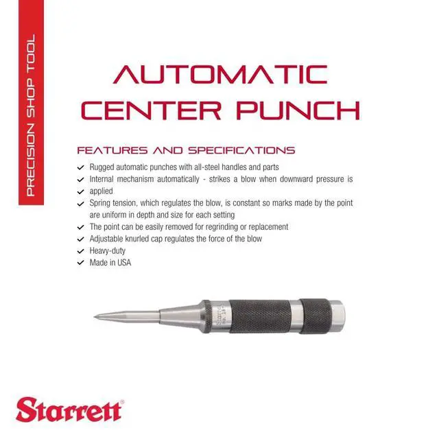 Alt view image 2 of 7 - Steel Automatic Center Punch, 5-1/4" Length, 11/16" Punch Diameter | With Adjustable Stroke, Lightweight, Knurled Steel Handle, 18C