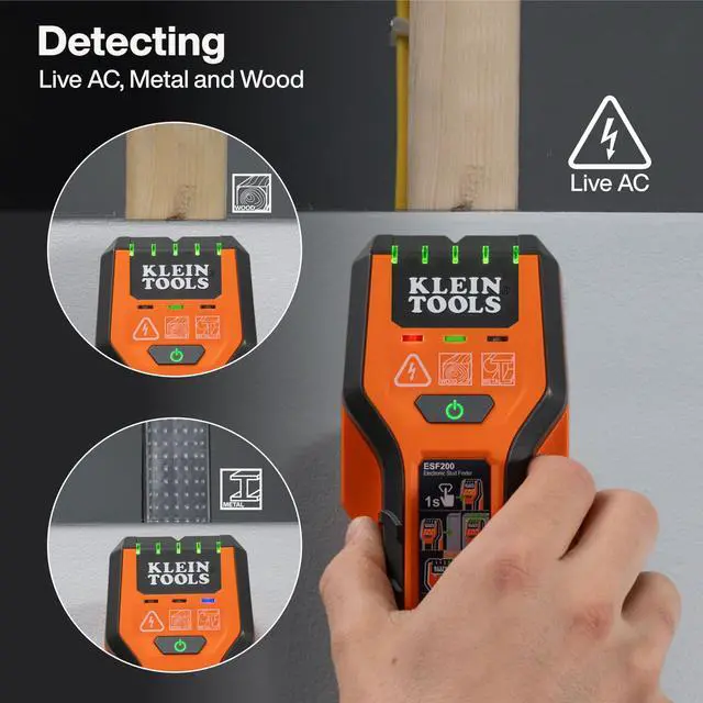 Alt view image 3 of 5 - ESF200 Multi-Scan Stud Finder and Wall Scanner with LED Indicators, Fast Auto-Calibration, Detects Wood, Metal, and Live AC, One-Handed Operation, Compact Wall Detector