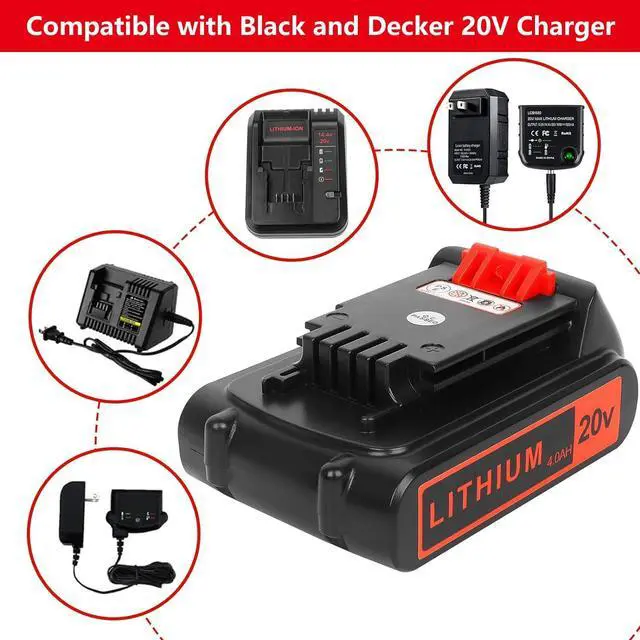 Alt view image 2 of 6 - 2 Pack 4000mAh 20V Lithium Ion Battery Replace Battery for Black and Decker 20 Volt Max Battery LBXR20 LB20 LBX20 LBX4020 Cordless Power Tools Series
