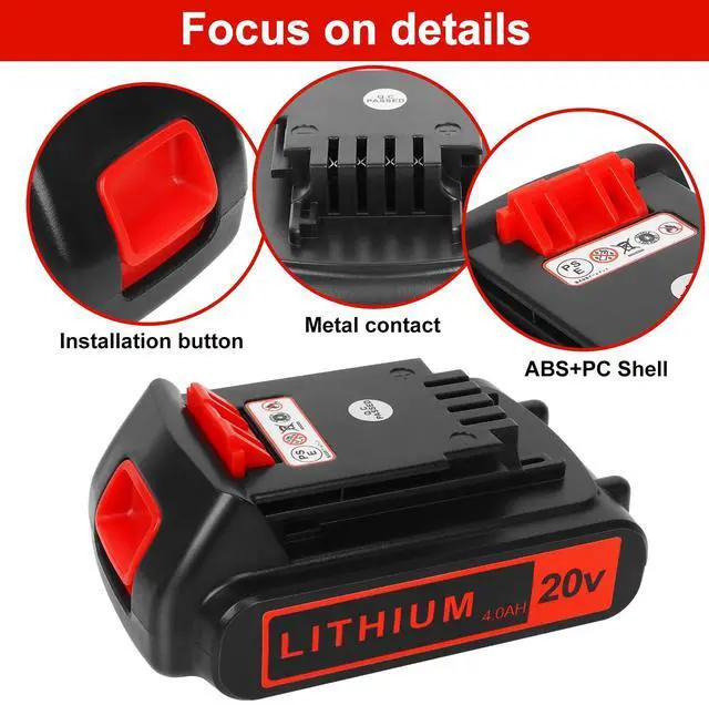 Alt view image 4 of 6 - 2 Pack 4000mAh 20V Lithium Ion Battery Replace Battery for Black and Decker 20 Volt Max Battery LBXR20 LB20 LBX20 LBX4020 Cordless Power Tools Series