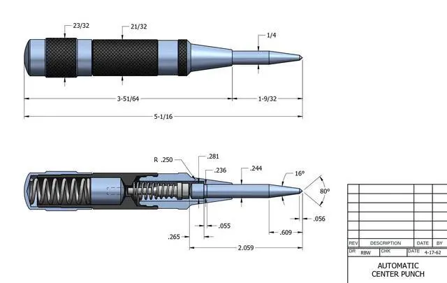 Alt view image 3 of 7 - Steel Automatic Center Punch, 5-1/4" Length, 11/16" Punch Diameter | With Adjustable Stroke, Lightweight, Knurled Steel Handle, 18C