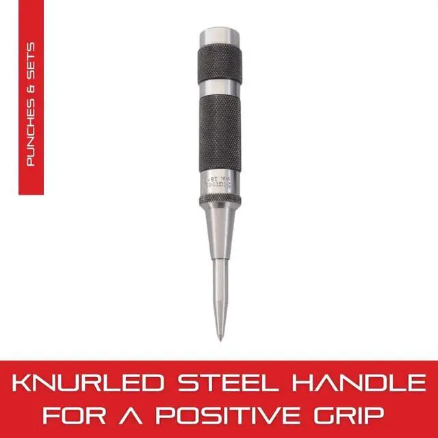 Alt view image 5 of 7 - Steel Automatic Center Punch, 5-1/4" Length, 11/16" Punch Diameter | With Adjustable Stroke, Lightweight, Knurled Steel Handle, 18C