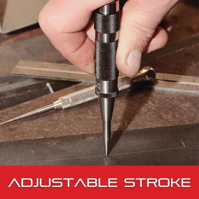Alt view image 6 of 7 - Steel Automatic Center Punch, 5-1/4" Length, 11/16" Punch Diameter | With Adjustable Stroke, Lightweight, Knurled Steel Handle, 18C
