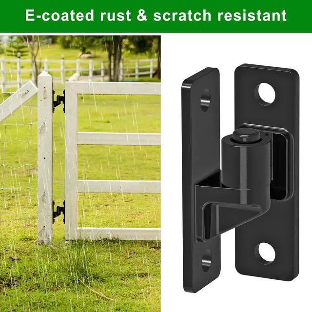 Alt view image 2 of 7 - Heavy Duty Gate Hinges, 4Pack High Strength Steel with Electroplated Finish, 600LB Load Capacity, Thick 6mm Black Hinges for Farm Gates, Fences, Barns, Sheds & Outdoor Gates (4.9"x1.5")