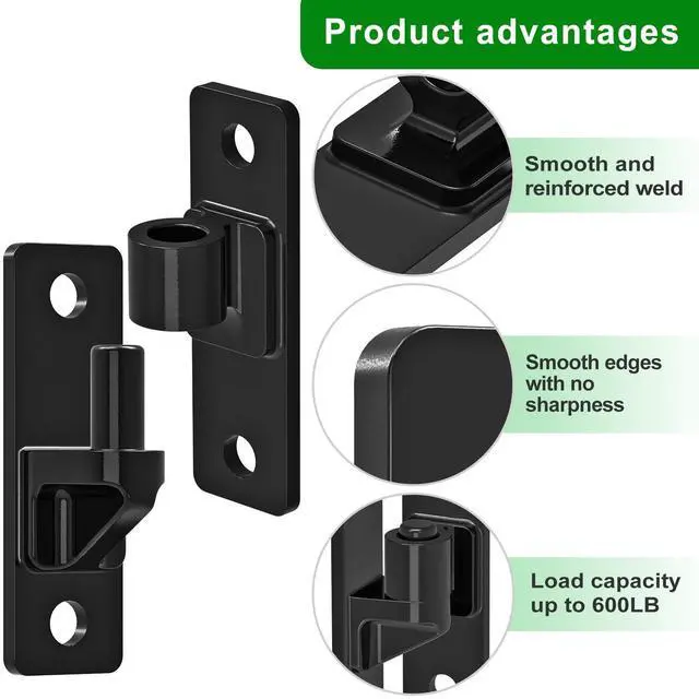 Alt view image 3 of 7 - Heavy Duty Gate Hinges, 4Pack High Strength Steel with Electroplated Finish, 600LB Load Capacity, Thick 6mm Black Hinges for Farm Gates, Fences, Barns, Sheds & Outdoor Gates (4.9"x1.5")