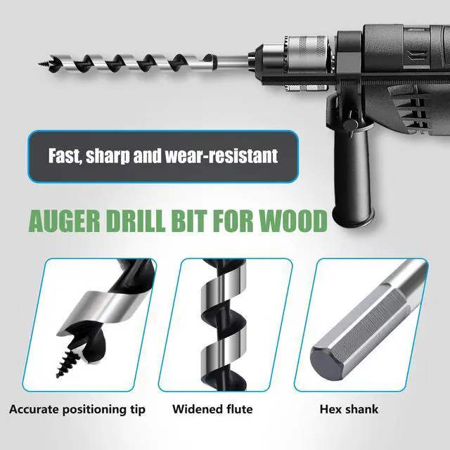 Alt view image 2 of 6 - 1-9/16 x 23.6 Auger Drill Bit for Wood,40x600mm Hex Shank Auger Bit | for Soft Wood, Hard Wood, Plastic, Composite Materials and DIY Projects