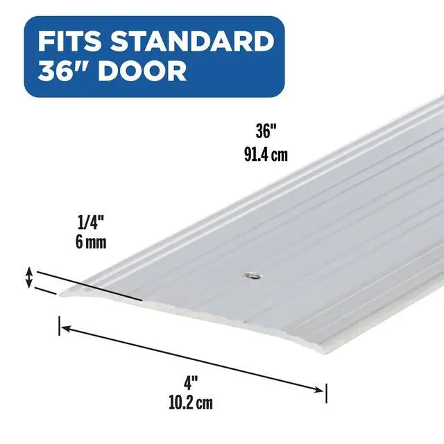 Alt view image 2 of 7 - MD Building Aluminum Flat-Profile Threshold, Silver, 4in x 1/4in x 36in