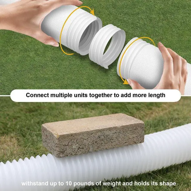 Alt view image 3 of 6 - 2 Pack Rain Gutter Downspout Extensions, Flexible Downspout Extender with 58"+68" Extendable Pipes for Rain Water Drainage, Durable Down Spout Drain Extension with Connector (White)