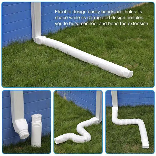 Alt view image 4 of 6 - 2 Pack Rain Gutter Downspout Extensions, Flexible Downspout Extender with 58"+68" Extendable Pipes for Rain Water Drainage, Durable Down Spout Drain Extension with Connector (White)