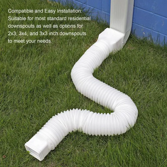 Alt view image 5 of 6 - 2 Pack Rain Gutter Downspout Extensions, Flexible Downspout Extender with 58"+68" Extendable Pipes for Rain Water Drainage, Durable Down Spout Drain Extension with Connector (White)