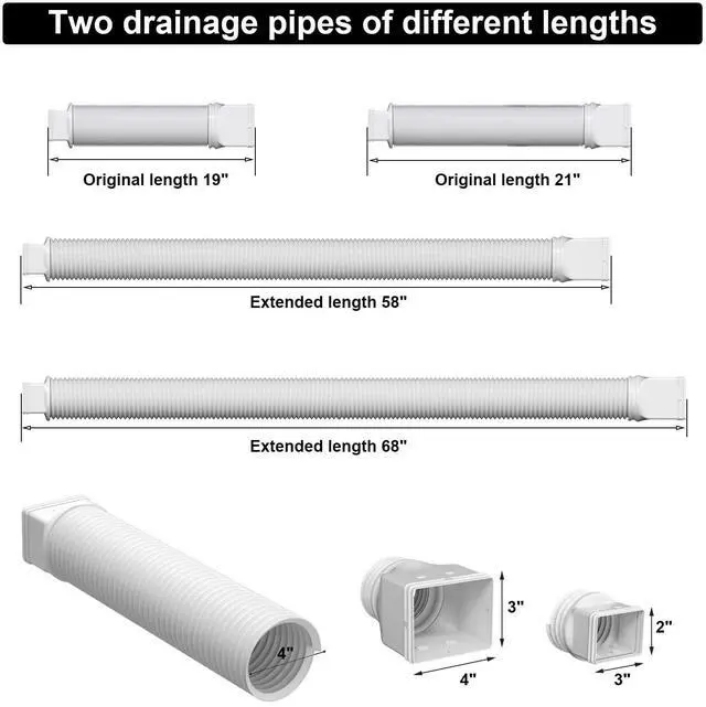Alt view image 6 of 6 - 2 Pack Rain Gutter Downspout Extensions, Flexible Downspout Extender with 58"+68" Extendable Pipes for Rain Water Drainage, Durable Down Spout Drain Extension with Connector (White)