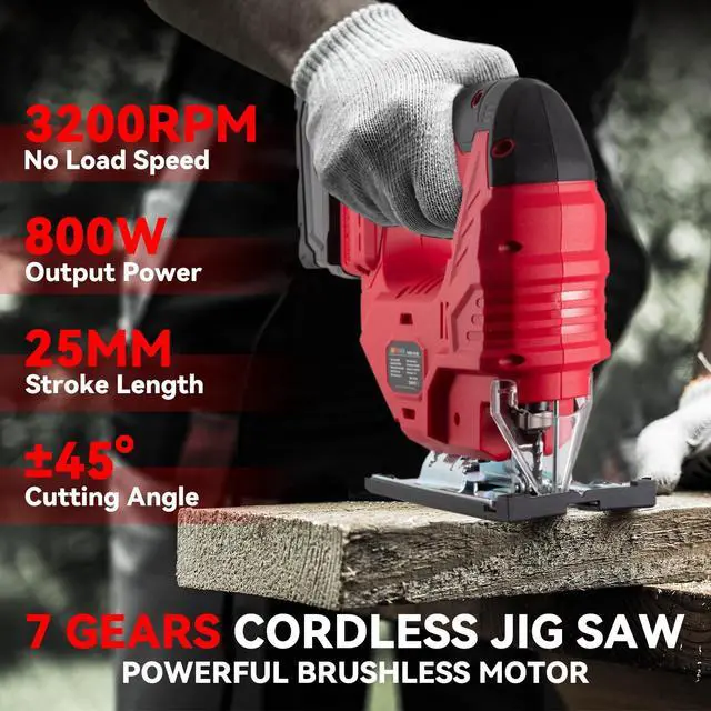 Alt view image 2 of 7 - Cordless Jig Saw for Milwaukee Battery, 7 Speed Variable Up to 3200RPM, LED Light, 45° Bevel Cuts, 3 Orbital Motions, with Jig Saw Blade for Straight/Curve/Circle Cutting(Battery Not Include)
