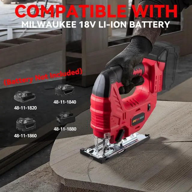Alt view image 3 of 7 - Cordless Jig Saw for Milwaukee Battery, 7 Speed Variable Up to 3200RPM, LED Light, 45° Bevel Cuts, 3 Orbital Motions, with Jig Saw Blade for Straight/Curve/Circle Cutting(Battery Not Include)