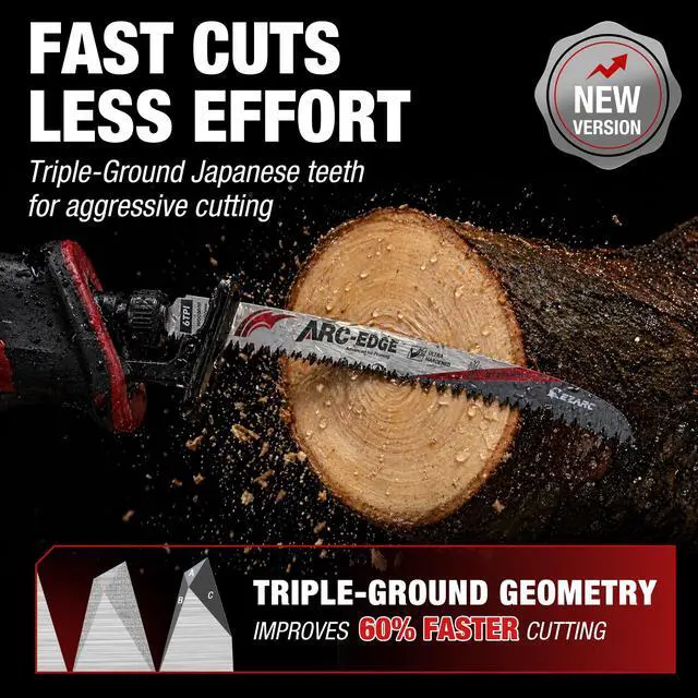 Alt view image 2 of 7 - Arc Edge Reciprocating Saw Blades, 15-Inch 6TPI for Pruning, 3-Pack | U-Groove Chip Removal, Extra-Long Arc Edge, Fleam Ground Teeth, Deep Gullets, Up to 3x Life, for Tree Trimming, Green Wood