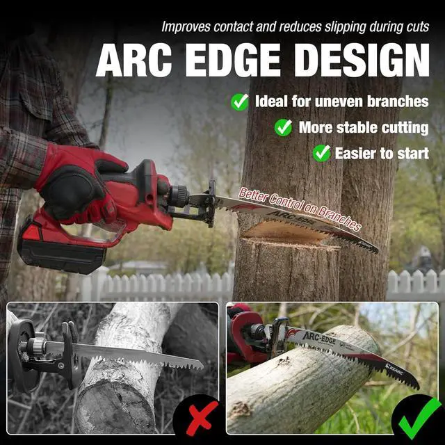 Alt view image 3 of 7 - Arc Edge Reciprocating Saw Blades, 15-Inch 6TPI for Pruning, 3-Pack | U-Groove Chip Removal, Extra-Long Arc Edge, Fleam Ground Teeth, Deep Gullets, Up to 3x Life, for Tree Trimming, Green Wood