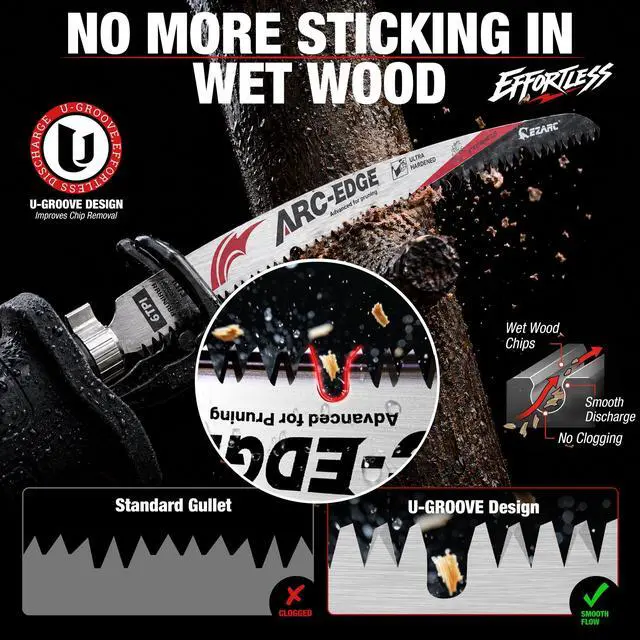 Alt view image 5 of 7 - Arc Edge Reciprocating Saw Blades, 15-Inch 6TPI for Pruning, 3-Pack | U-Groove Chip Removal, Extra-Long Arc Edge, Fleam Ground Teeth, Deep Gullets, Up to 3x Life, for Tree Trimming, Green Wood
