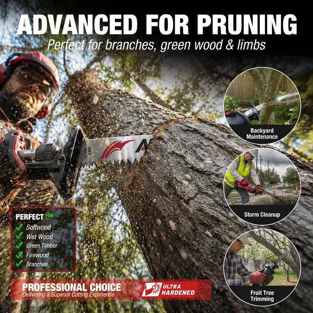 Alt view image 7 of 7 - Arc Edge Reciprocating Saw Blades, 15-Inch 6TPI for Pruning, 3-Pack | U-Groove Chip Removal, Extra-Long Arc Edge, Fleam Ground Teeth, Deep Gullets, Up to 3x Life, for Tree Trimming, Green Wood