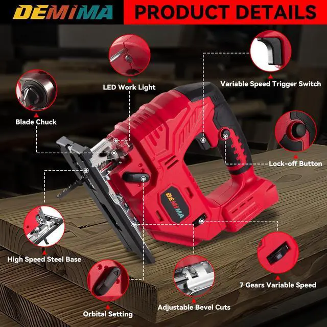 Alt view image 6 of 7 - Cordless Jig Saw for Milwaukee Battery, 7 Speed Variable Up to 3200RPM, LED Light, 45° Bevel Cuts, 3 Orbital Motions, with Jig Saw Blade for Straight/Curve/Circle Cutting(Battery Not Include)
