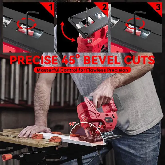 Alt view image 5 of 7 - Cordless Jig Saw for Milwaukee Battery, 7 Speed Variable Up to 3200RPM, LED Light, 45° Bevel Cuts, 3 Orbital Motions, with Jig Saw Blade for Straight/Curve/Circle Cutting(Battery Not Include)
