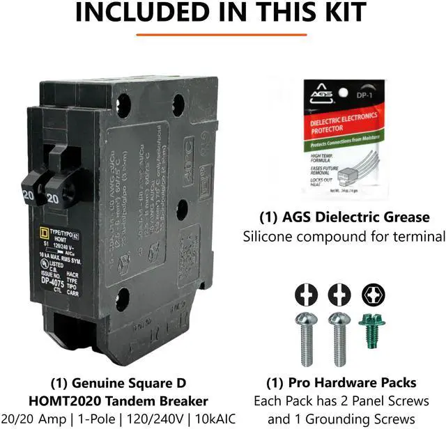 Alt view image 5 of 7 - Genuine Square D HOMT2020 20/20 Amp Tandem Circuit Breaker Kit | UL Listed, Space Saver for Homeline Panel Box, Workshop, Garage, RV, 20A, 120V, 10kAIC, 20Amp, 1 Pole HOMT, 1 Pack