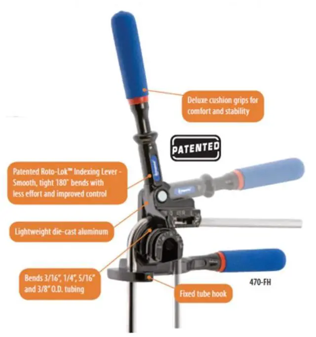 Alt view image 7 of 7 - Tool 470FH Triple Head 180 Degree Tube Bender with Roto-Lok Indexing Handle, 3/16", 1/4", 5/16", and 3/8"