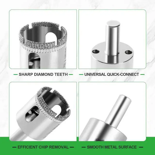 Alt view image 6 of 7 - Diamond Hole Saw Kit, 18 PCS Tile Hole Saw Kit with Double Suction Cup Guide, 6-50 mm Dry/Wet Drill Bits Set for Ceramic, Glass, Porcelain, Marble, Granite
