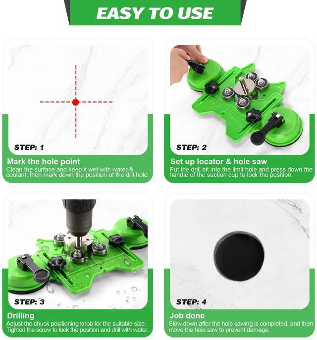 Alt view image 4 of 7 - Diamond Hole Saw Kit, 18 PCS Tile Hole Saw Kit with Double Suction Cup Guide, 6-50 mm Dry/Wet Drill Bits Set for Ceramic, Glass, Porcelain, Marble, Granite