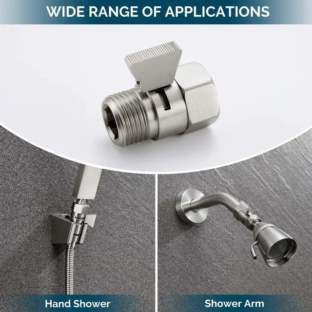 Alt view image 2 of 7 - Shower Valve Brushed Nickel, Flow Adjuster Restrictor Shut Off | Robust Brass Water Flow Regulator G 1/2, Control Water Volume Pressure Reducer for Handheld Shower or Bidet Sprayer
