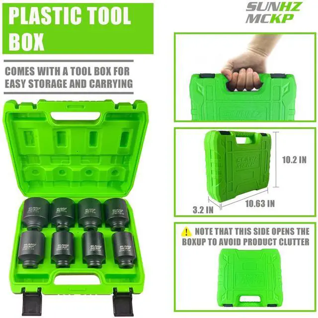 Alt view image 6 of 7 - SUNHZMCKP 1/2" Drive Deep 6-Point Impact Socket Set, 8-Piece Standard SAE Spindle Axle Nut Impact Socket Set, Cr-Mo, 1-1/4-Inch to 1-3/4-Inch Size