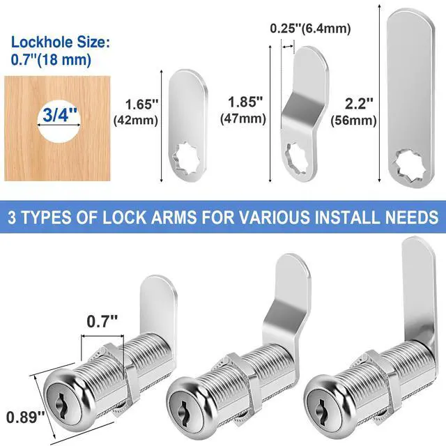 Alt view image 3 of 7 - Cabinet Locks with Keys, 1-1/2" Long Cam Locks keyed Alike, Cabinet Cam Lock Set for Cabinets, RV Storage, Tool Box, Thick Drawer, Zinc Alloy (2 Pack, 1-1/2 Inch)