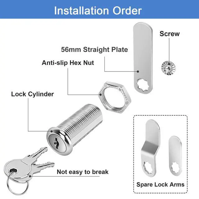 Alt view image 6 of 7 - Cabinet Locks with Keys, 1-1/2" Long Cam Locks keyed Alike, Cabinet Cam Lock Set for Cabinets, RV Storage, Tool Box, Thick Drawer, Zinc Alloy (2 Pack, 1-1/2 Inch)