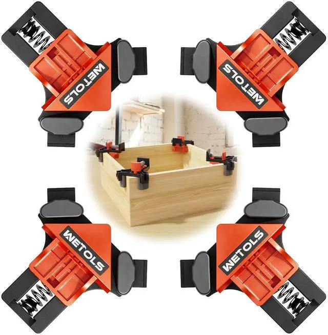 Main image of 90 Degree Corner Clamp Set, 4 Pcs Adjustable Clamps for Woodworking | 4-Piece Set, 90° Corner Clamps, Fits 3/16"-3/4" Wood, Strong Spring, Easy One-Hand Operation, Durable Polyamide, Gift Box