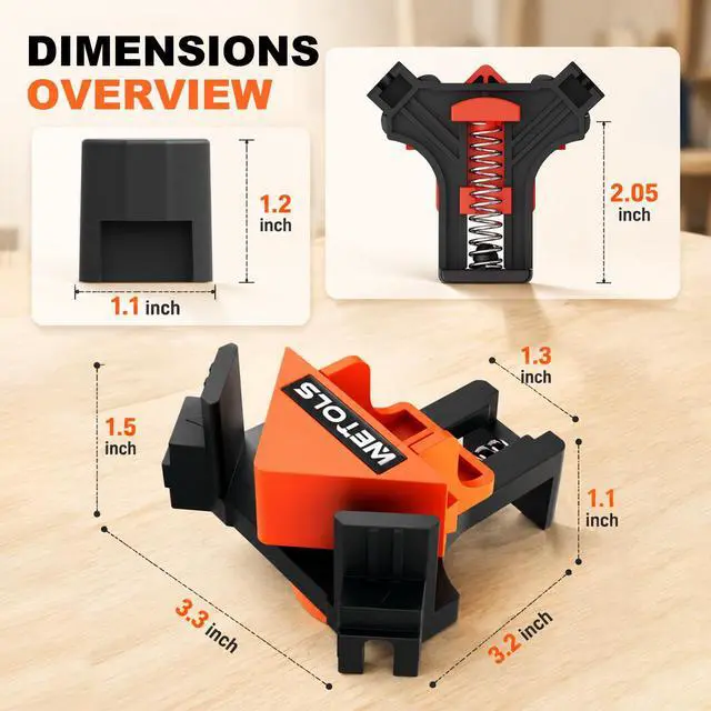 Alt view image 2 of 7 - 90 Degree Corner Clamp Set, 4 Pcs Adjustable Clamps for Woodworking | 4-Piece Set, 90° Corner Clamps, Fits 3/16"-3/4" Wood, Strong Spring, Easy One-Hand Operation, Durable Polyamide, Gift Box