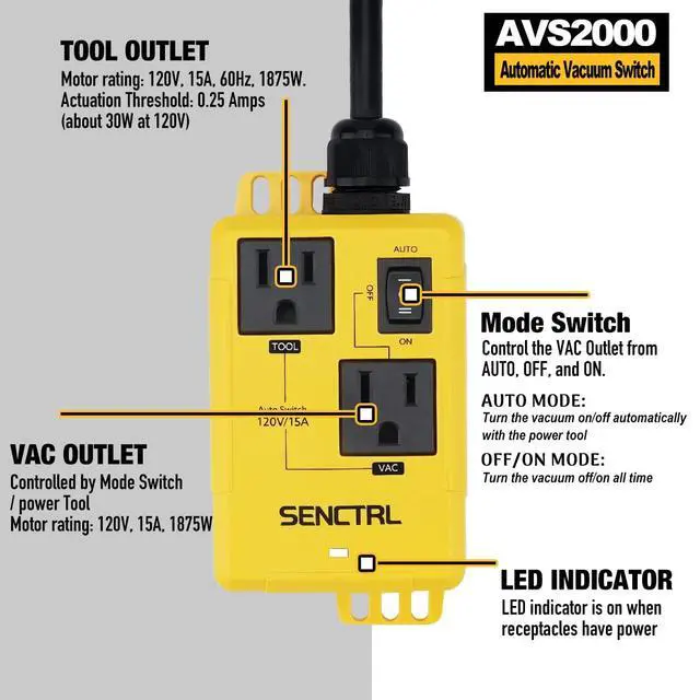Alt view image 3 of 7 - Automatic Vacuum Switch for Power Tools to Turn Vac On and Off Auto | Automatically, Table Saw Cleaner/Accessory, Load Sensing, On Delay Prevent Circuit Overload, Shop Dust Collector Off Delay